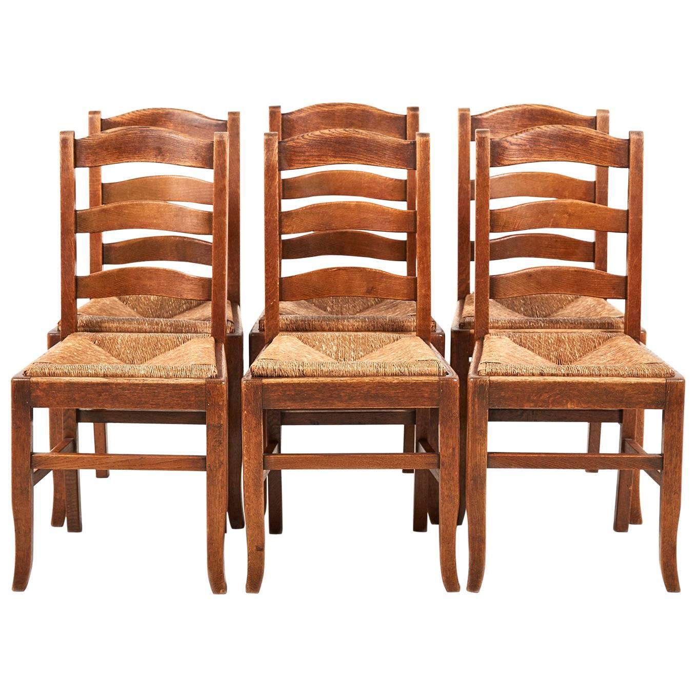 Antique Country French Solid Oak Dining Chairs