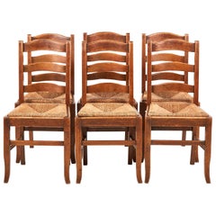 Antique Country French Solid Oak Dining Chairs