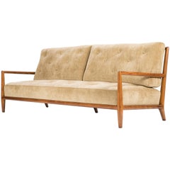 T.H. Robsjohn-Gibbings Bleach Mahogany Sofa with Exposed Frame