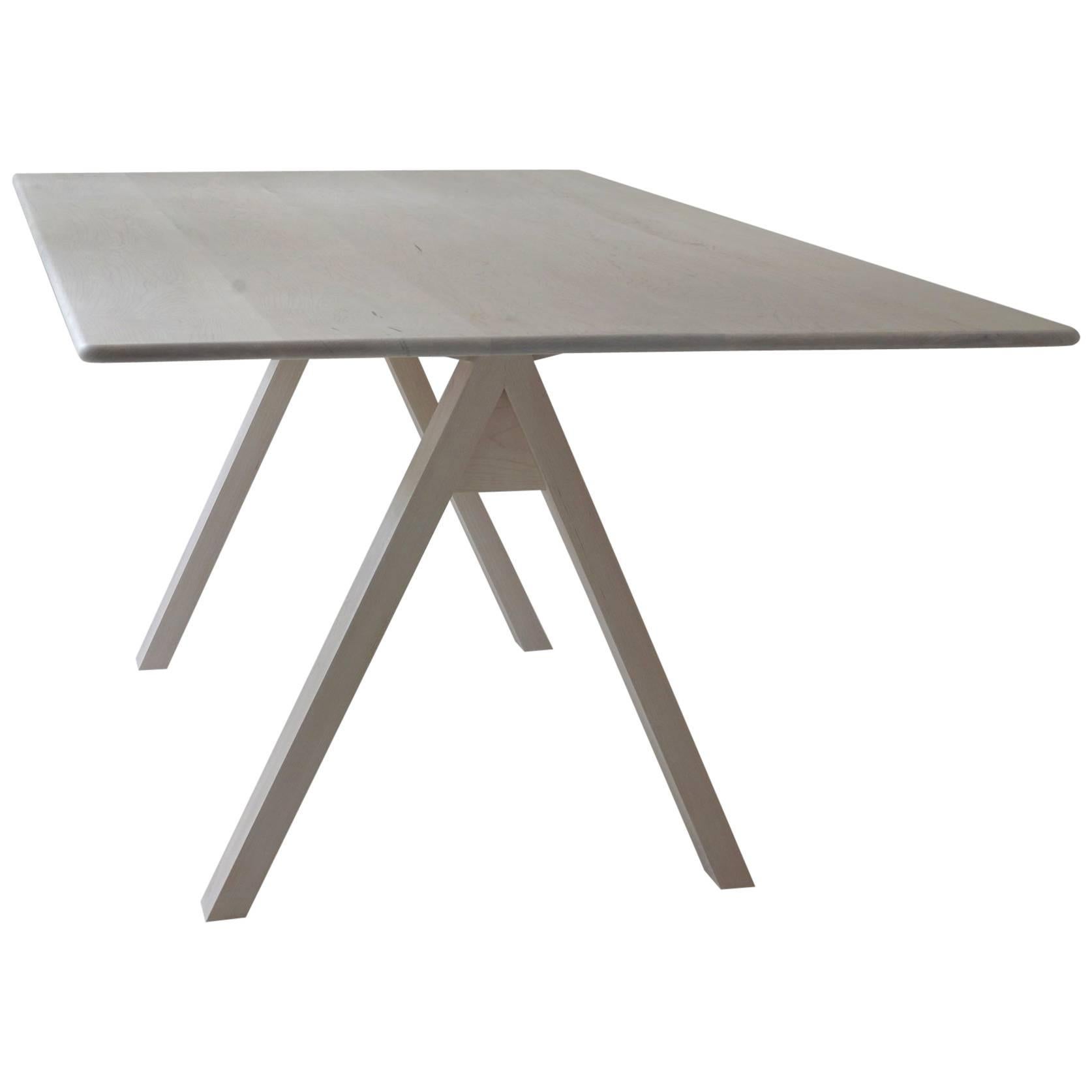 Spectral Dining Table / Bleached Maple Minimal Modern Trestle Table or Desk For Sale