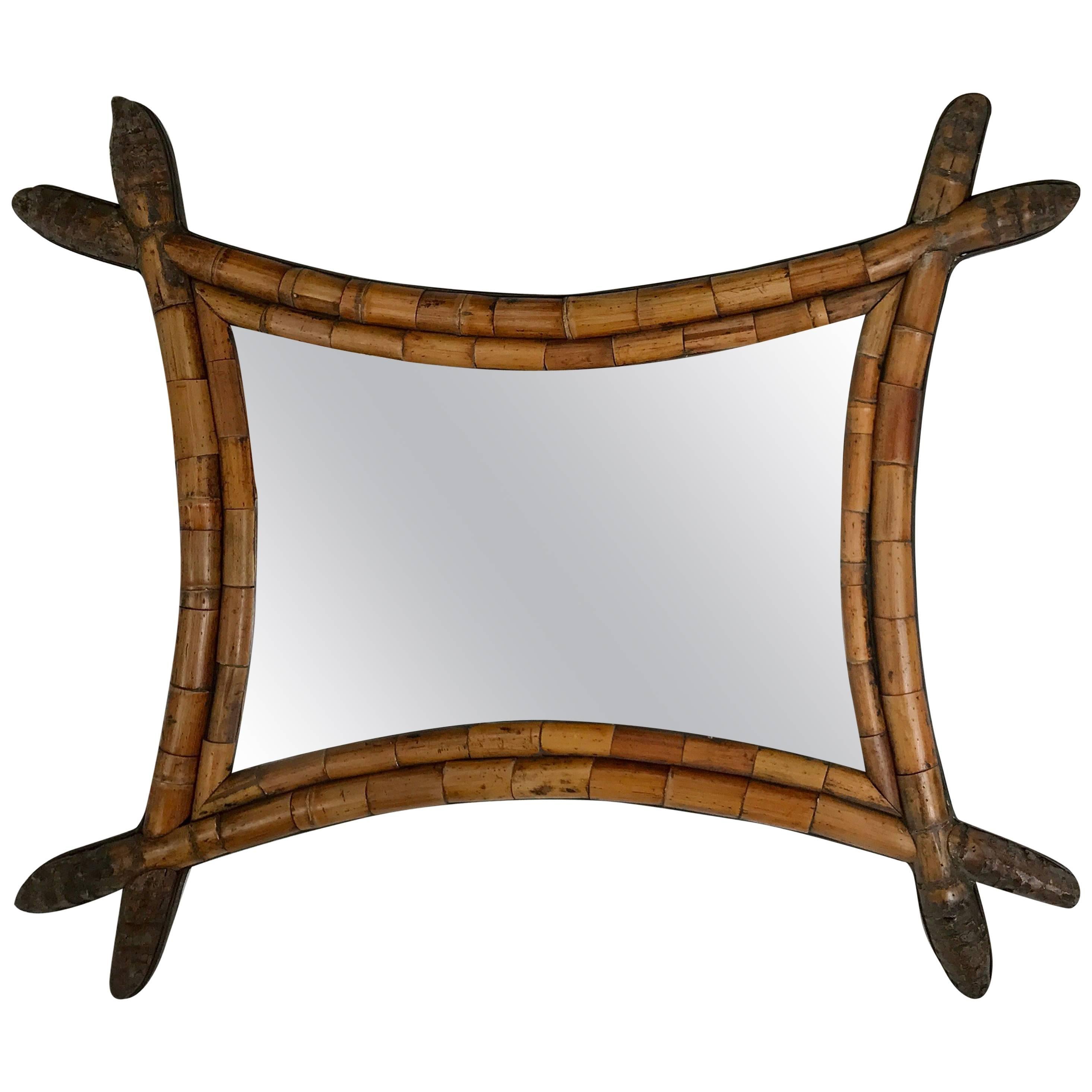 Early and Unusual Asian Style Bamboo Mirror