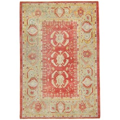 Trois Medallion Oushak Antique Carpet Red Field