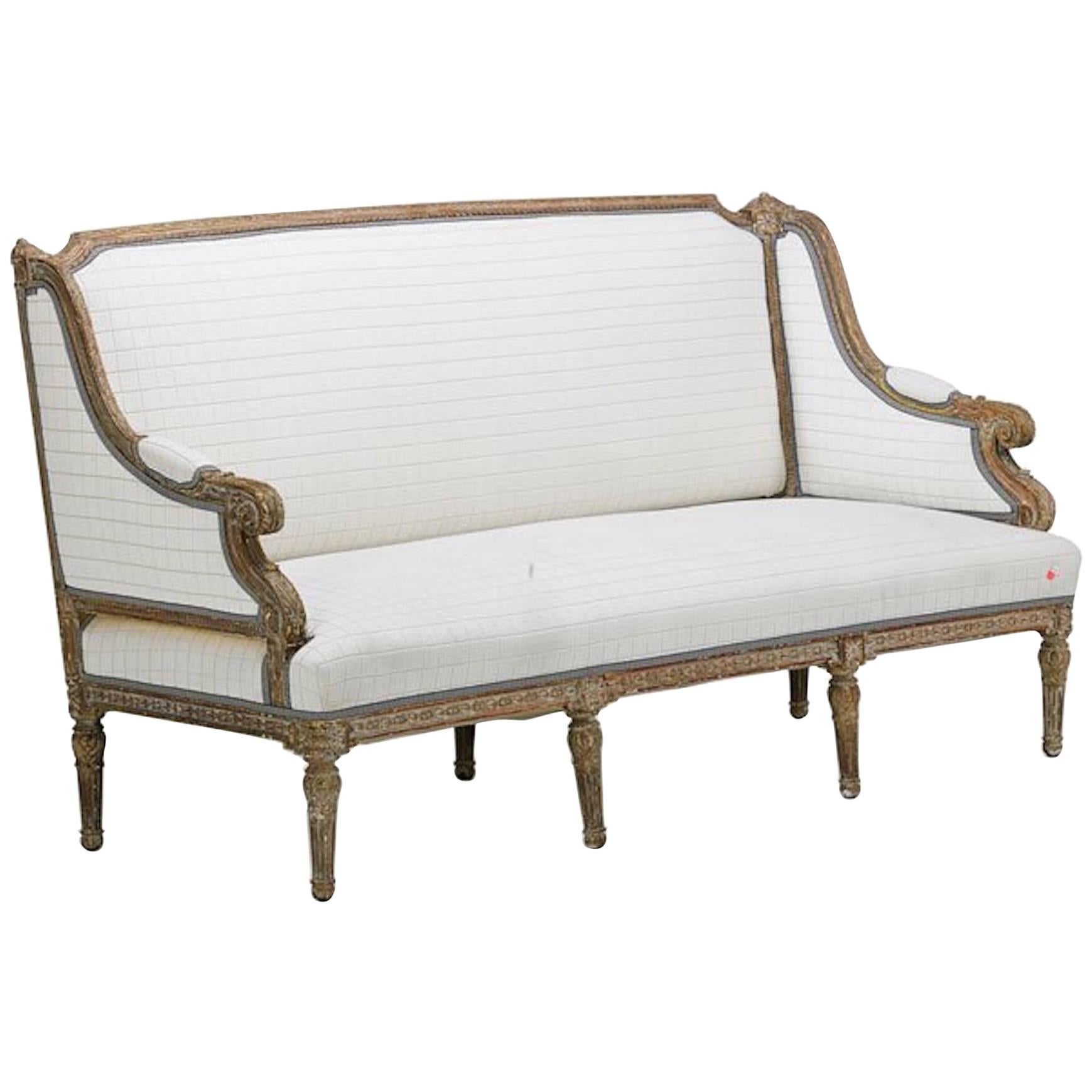 Exquisite 19th Century Louis XVI Style Giltwood Sofa with Clarence House Fabric