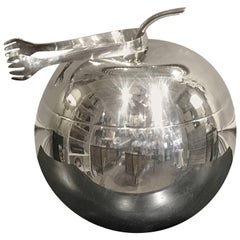 Mid-Century Silver Plated "Big" Apple Motif Ice Bucket and Tongs