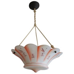 Vintage Opaline Glass Hand-Painted Flush Mount Pendant Chandelier, circa 1950 11