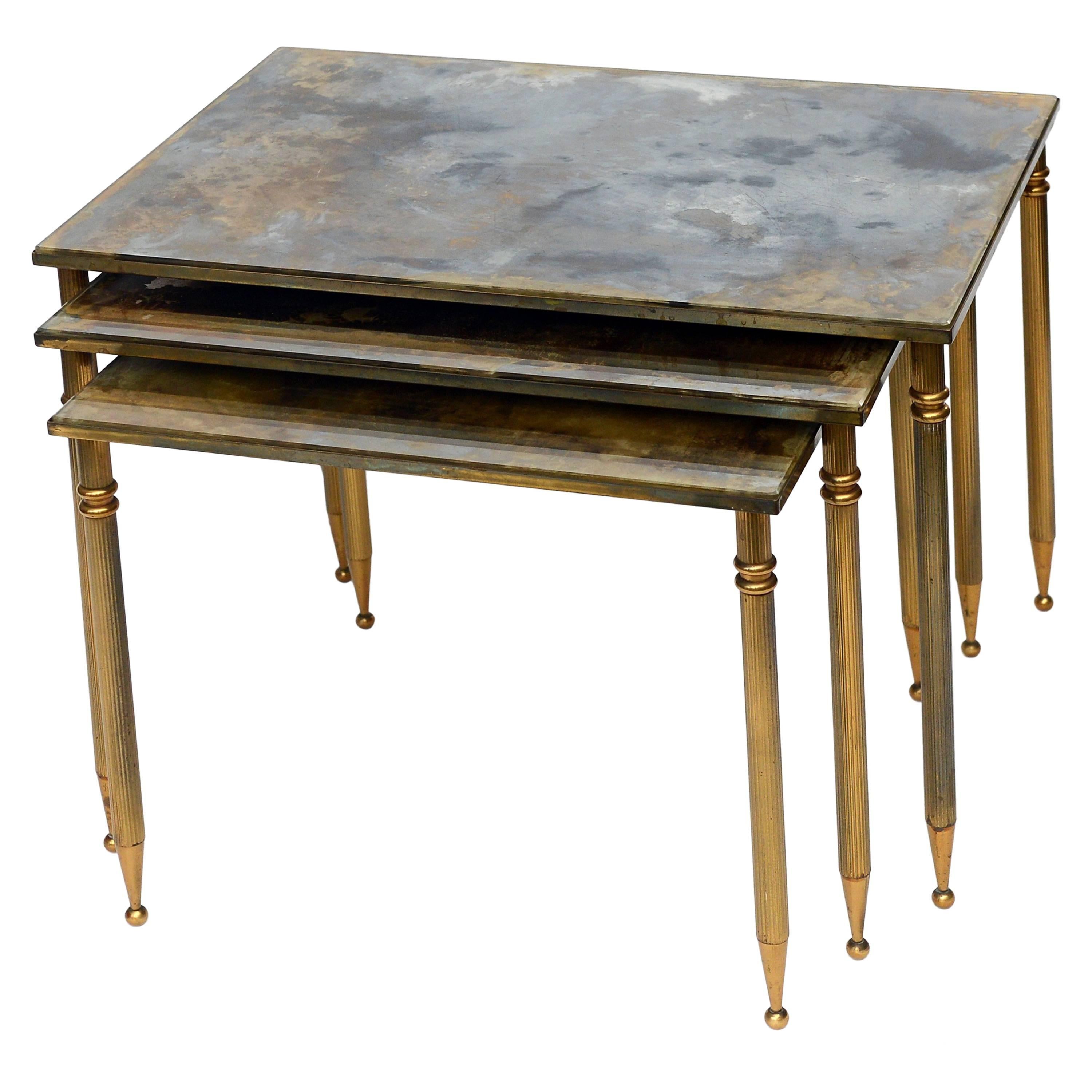 Set of French Brass Neoclassical Nesting Tables For Sale