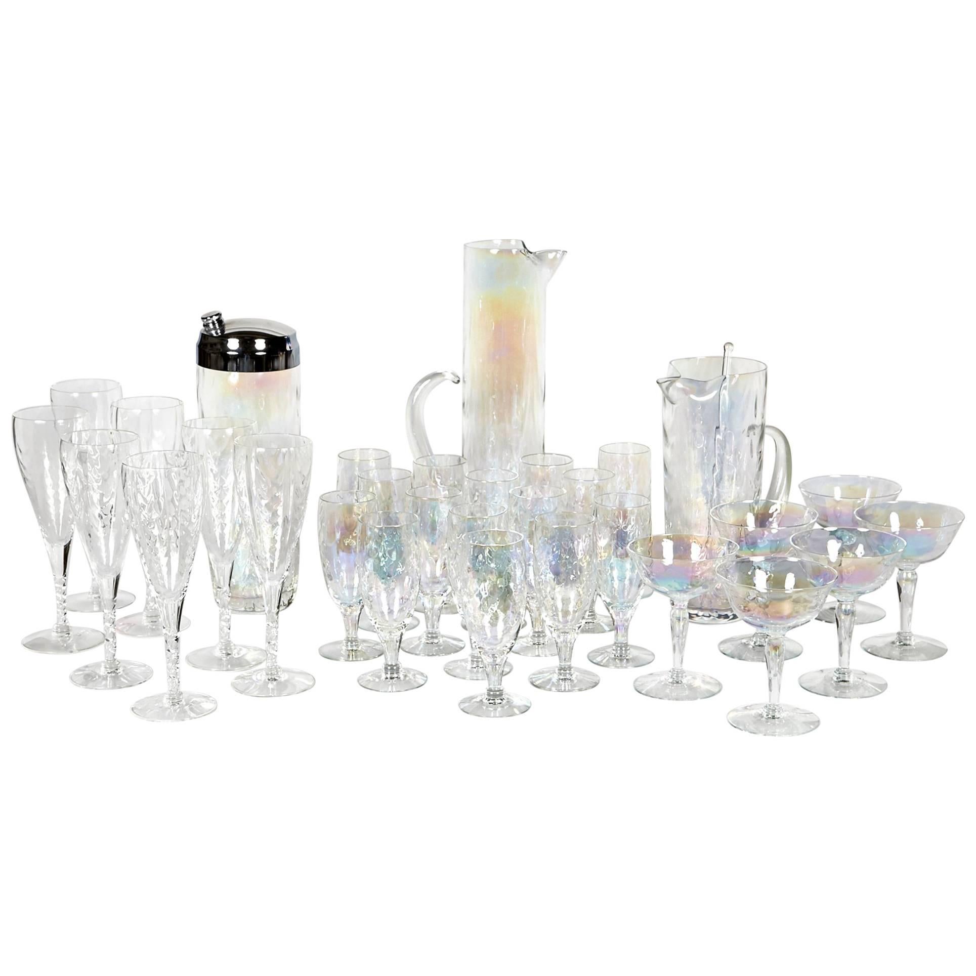 1950s Iridescent Glass Beverage Entertainment Set of 32 Pieces For Sale