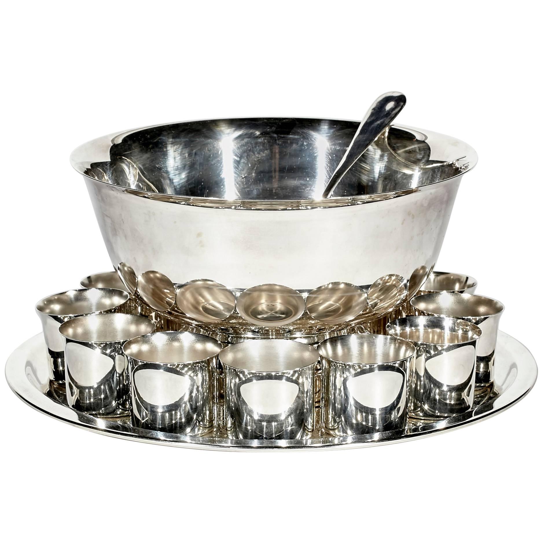1960s Silver Plate Punch Bowl Set
