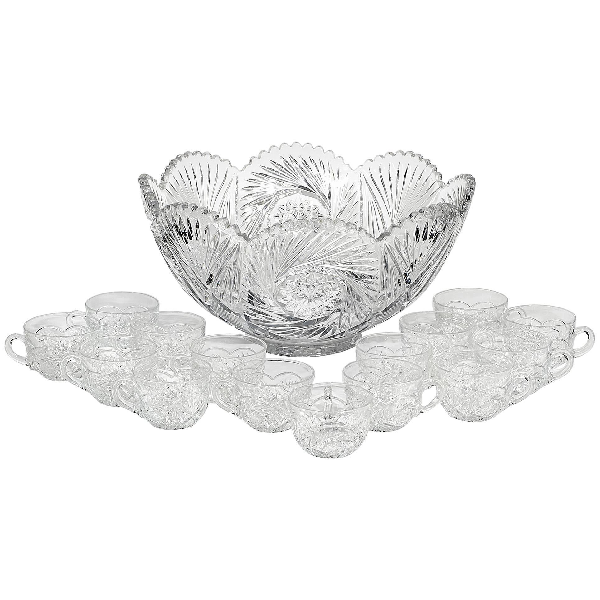 Heisey Glass Co. Glass Punch Bowl Set, 16 Pieces