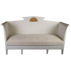 Gustavian Settle Sofa Marquetry Inlay Underseat Storage White Paint 19th Century