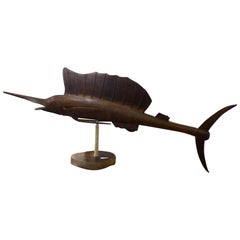 Fantastic Swordfish Wood Sculpture, circa 1960