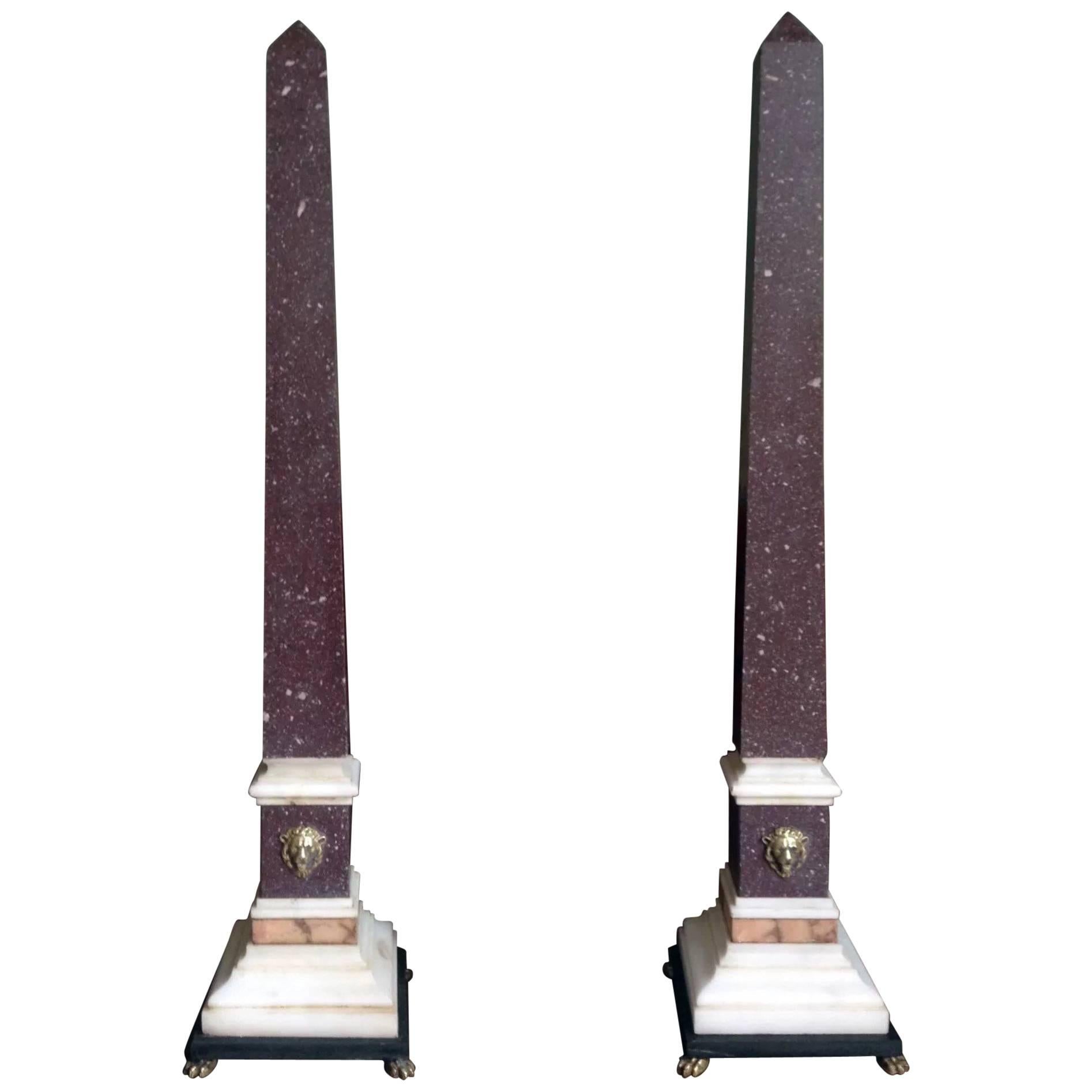 Pair of Grand Tour Egyptian Porphyry Obelisks, 19th Century For Sale