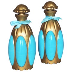 French Art Nouveau Pair of Turquoise Opaline Glass Perfume Bottles, circa 1900 7