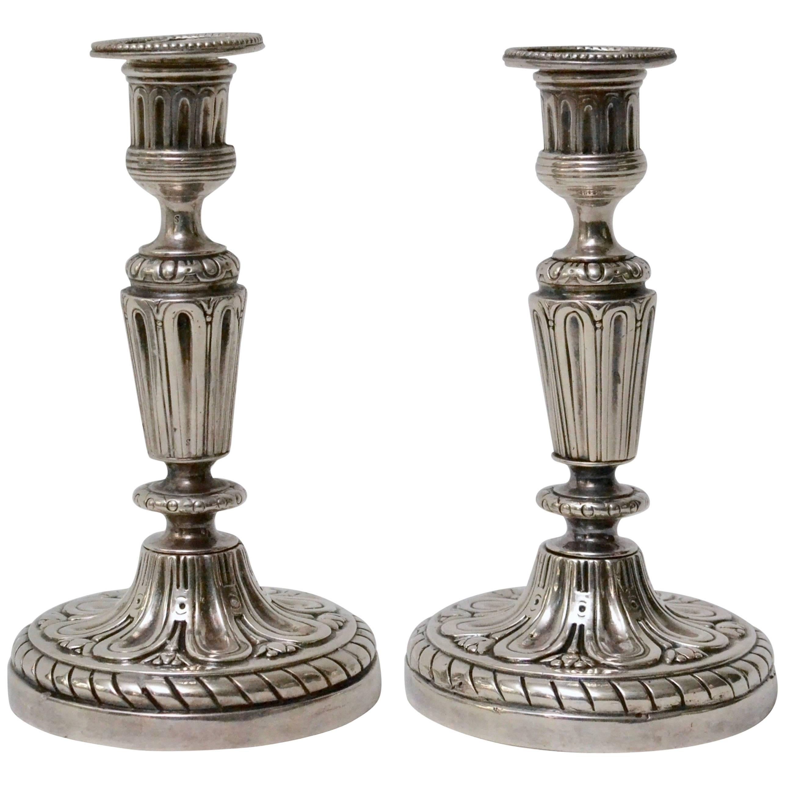 Pair of antique silver-plated Louis XVI candlesticks. 18th century