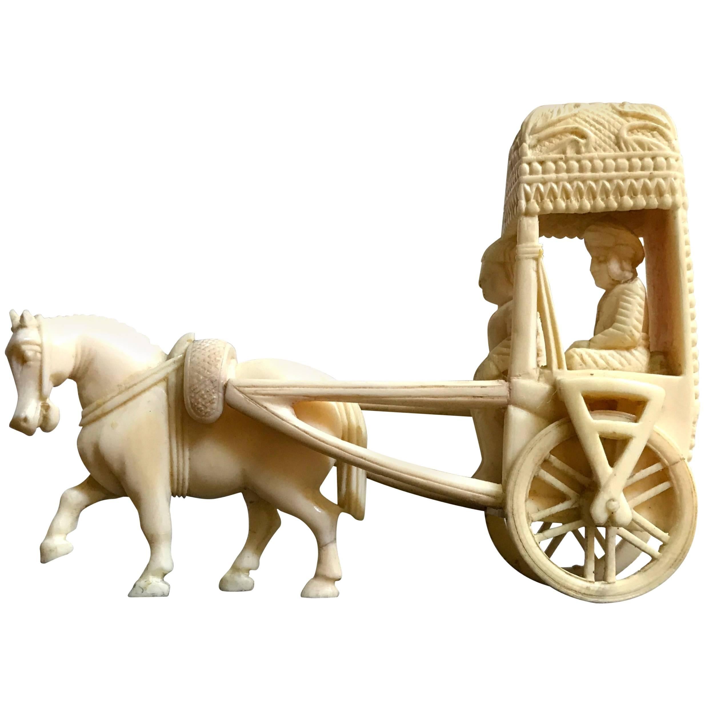 Bone Indo-European Chariot and Horse For Sale