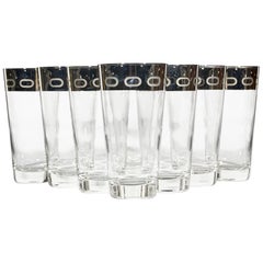 1960s Silver-Rim Tall Glass Tumblers, Set of Eight