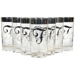 1960s Silver Letter Monogrammed Glass Tumblers, Set of Eight