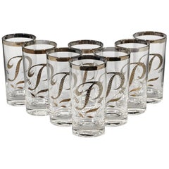 1960s Textured Letter Monogrammed Glass Tumblers, Set of Eight