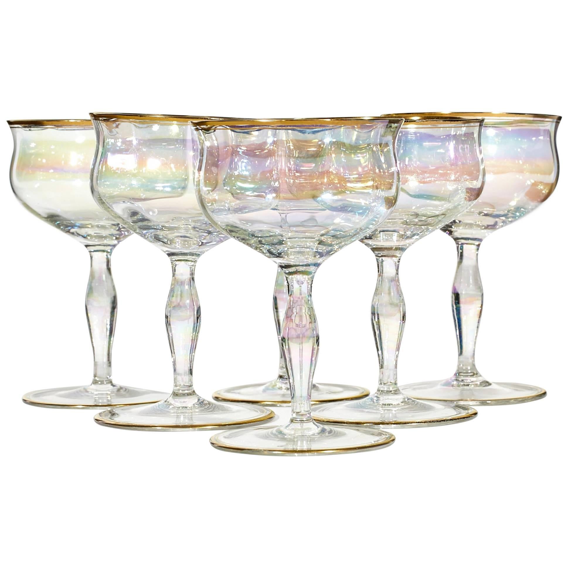 1960s Iridescent Glass Coupe Stems, Set of Six