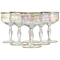 1960s Iridescent Glass Coupe Stems, Set of Six