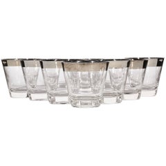 Vintage 1960s, Silver-Rim Whiskey Glass Tumblers, Set of Eight