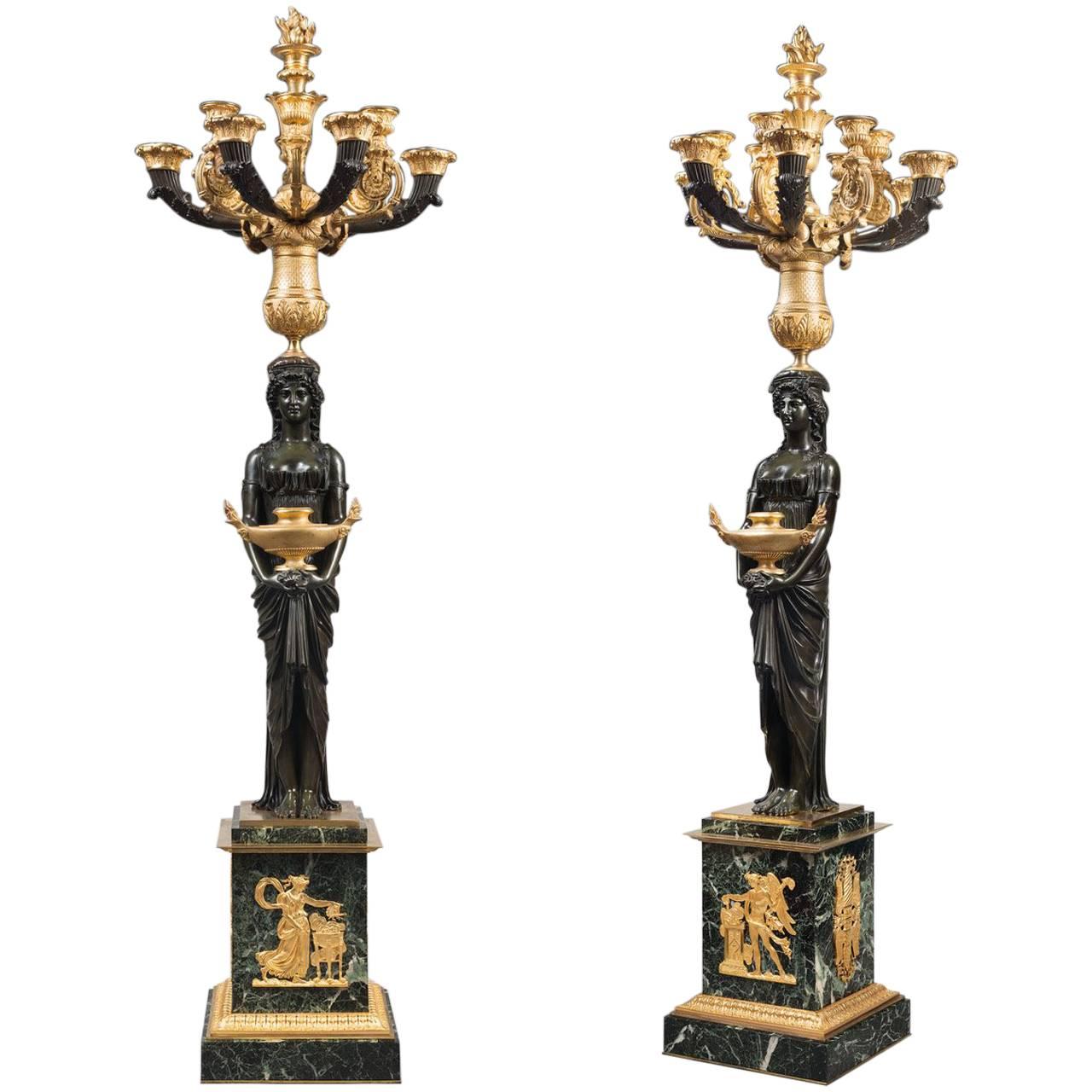 Pair of Impressive Empire Gilt-Bronze Candelabra Signed THOMIRE A PARIS
