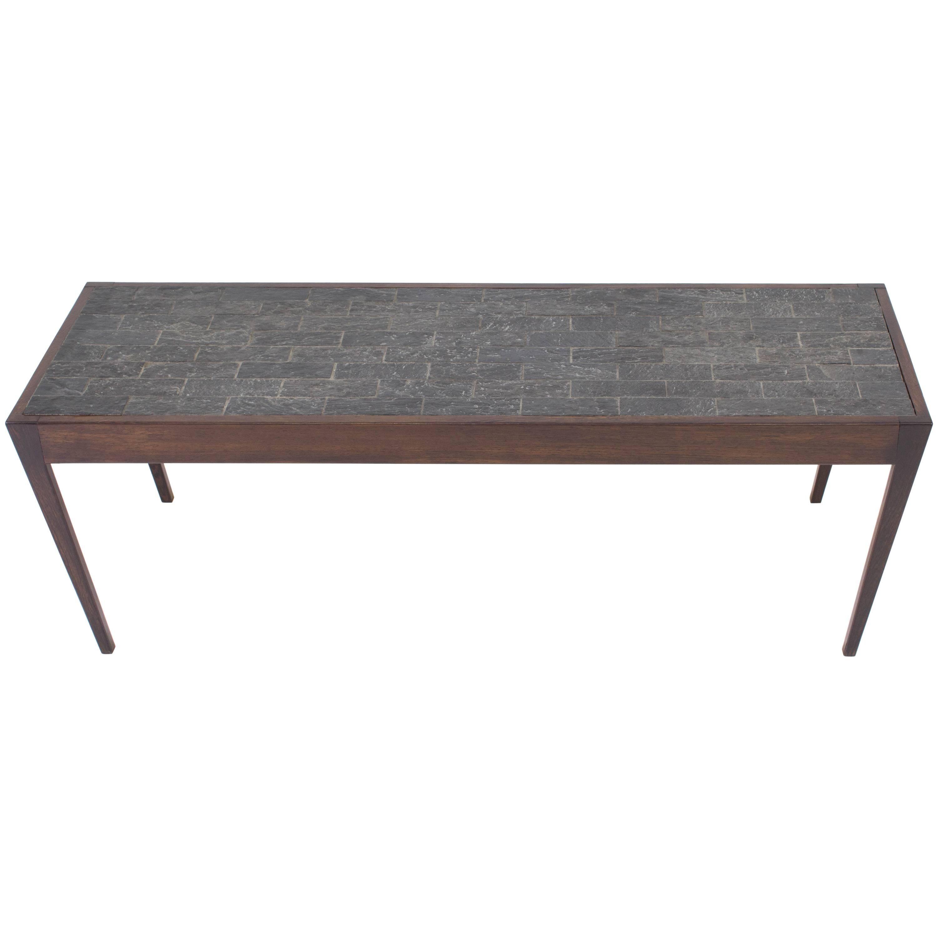 Dutch Mid Century Modern Wenge Coffee Table With Slate Top, 1960S Dutch Mid Century Modern Wenge Coffee Table With Slate Top, 1960S