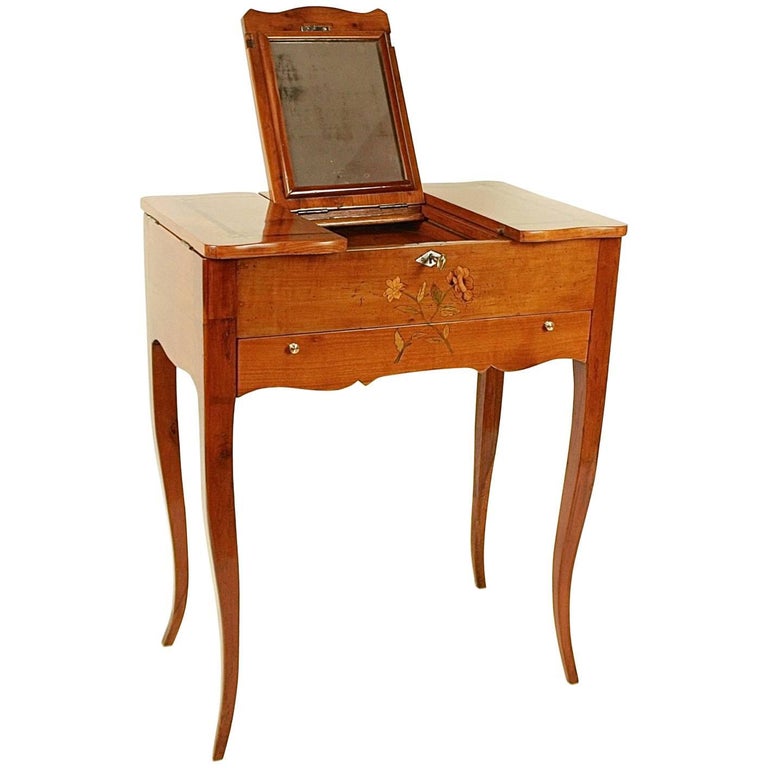 Small 18th Century Cherry Wood Dressing Table with Flower Inlay at 1stDibs