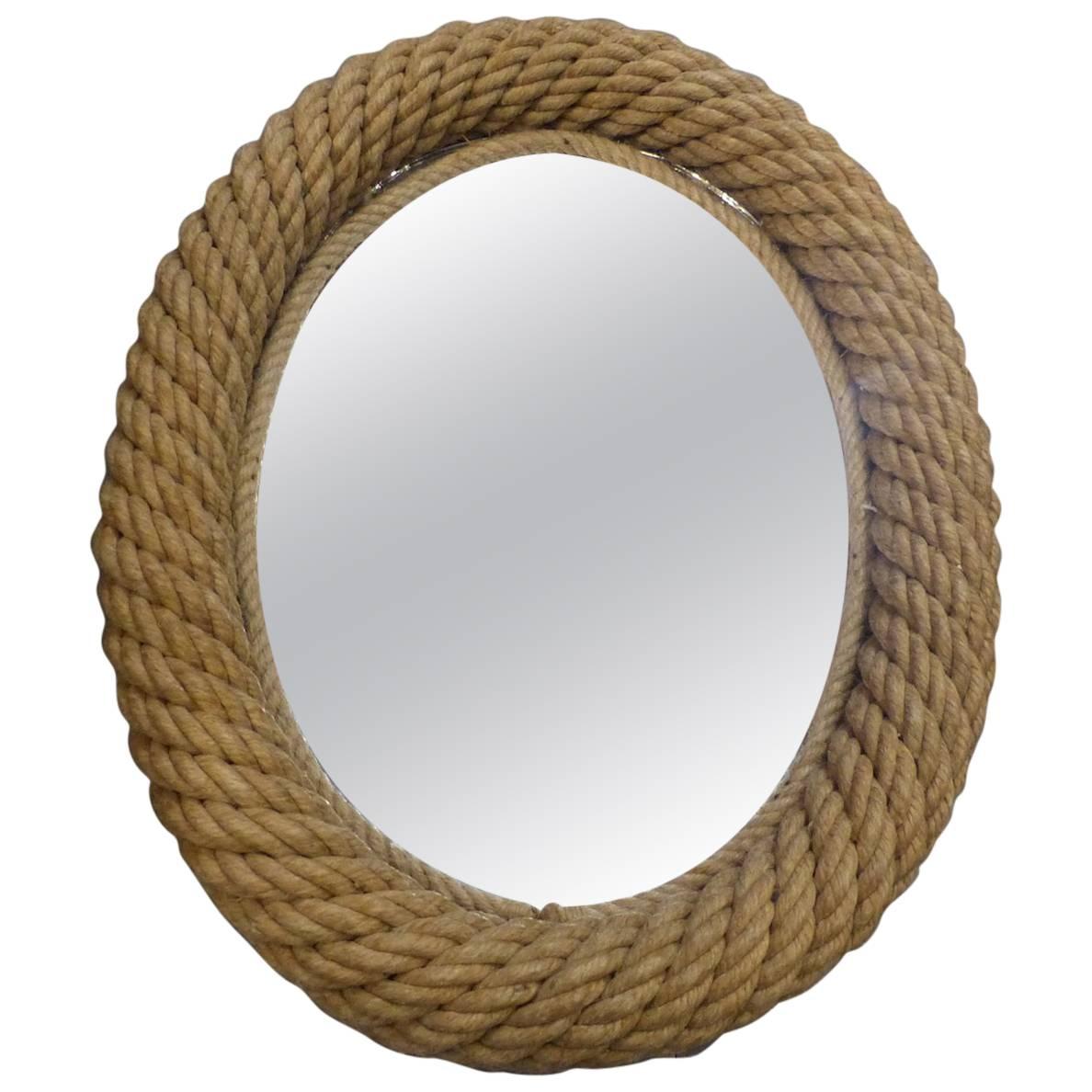 Beautiful Adrien Audoux and Frida Minet Rope Oval Mirror, circa 1960 For Sale