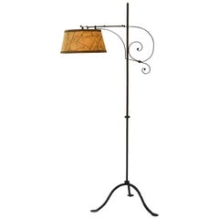 Arts & Crafts Floor Lamp Adjustable Wrought Iron French, circa 1910
