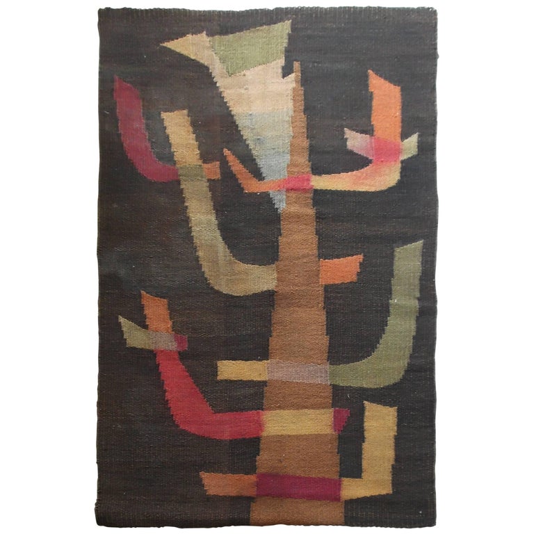 Vintage Abstract Handwoven Jute Tapestry Rug, Central American at 1stdibs