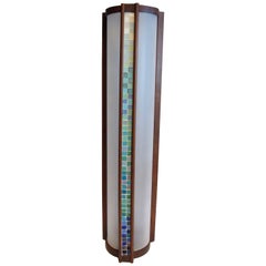 Vintage Walnut Martin Borenstein Cylindrical Lamp with Glass Tile Panels, circa 1952