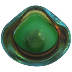 Vintage Italian Murano Blue and Green Art Glass Bowl