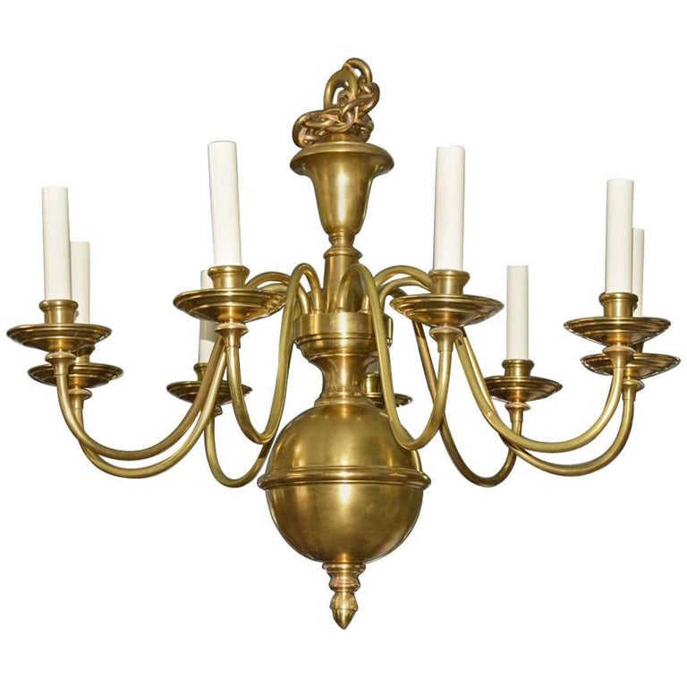 Classic 20th Century Solid Brass Chandelier For Sale at 1stDibs