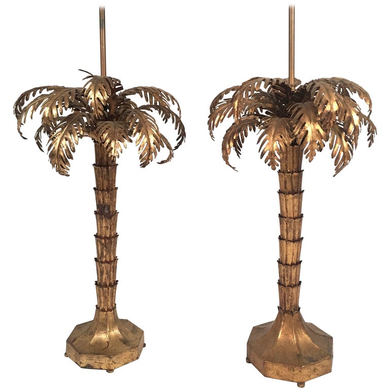 Matched Pair Of Gilt Metal Palm Tree Lamps At 1stdibs Matched Pair Of Gilt Metal Palm Tree Lamps For