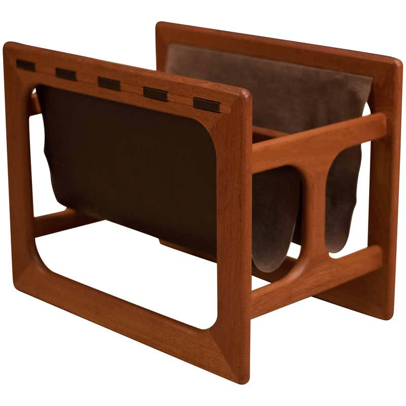 Danish Leather and Teak Magazine Rack by Salin Mobler at 1stDibs