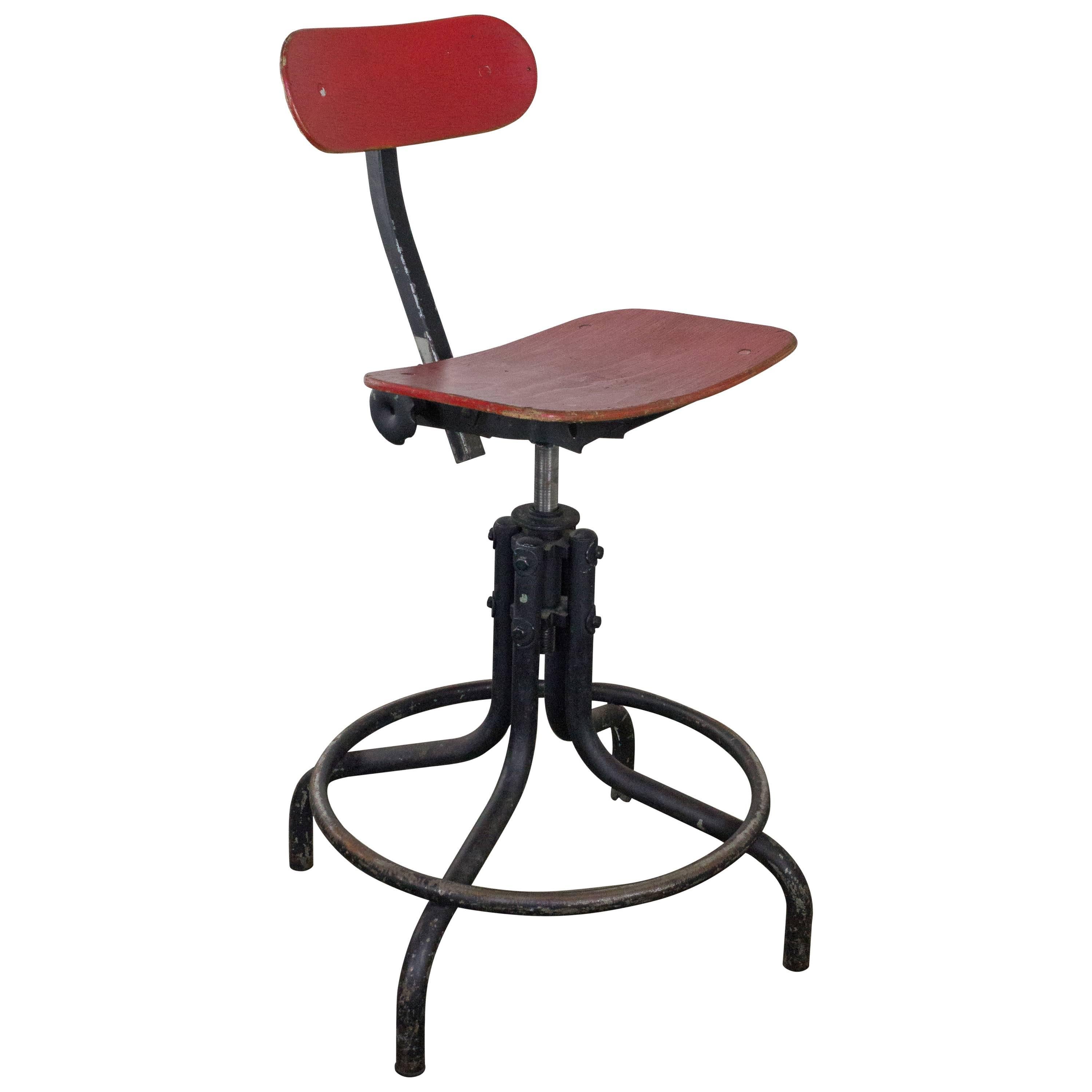 Red 1950s Industrial Stool