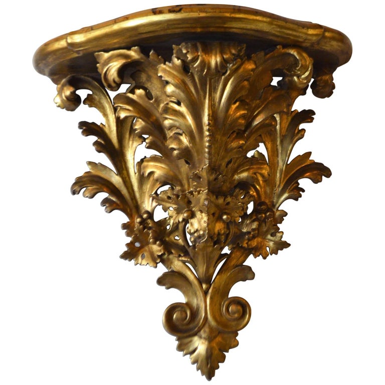 19th Century Wall Shelf Console, HandCarved and Gilded, Faux Marble