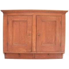 Antique 19th Century Red Painted Hanging Wall Cupboard