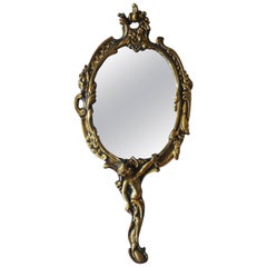 19th Century French Art Nouveau Gilt Bronze Hand Mirror Faceted Nostalgia Mirror 8