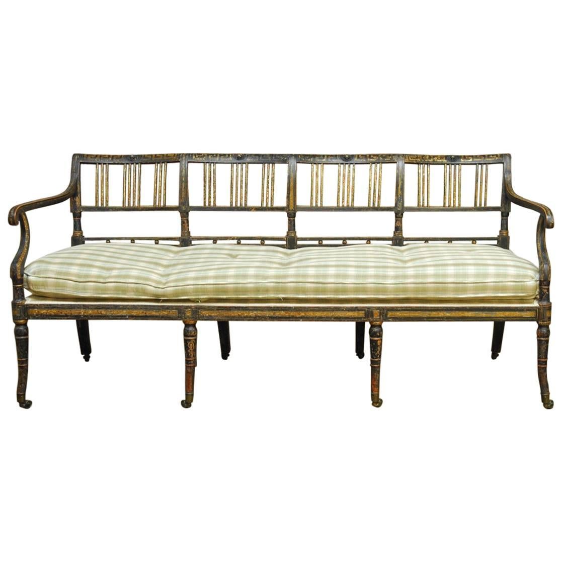 19th Century English Regency Painted and Parcel-Gilt Bench Settee