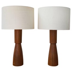 Pair of Turned Walnut Table Lamps, 1960s