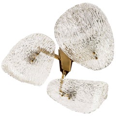 J.T. Kalmar Flush Mount Light 
Trivon
, Brass and Textured Glass, Austria, 1960