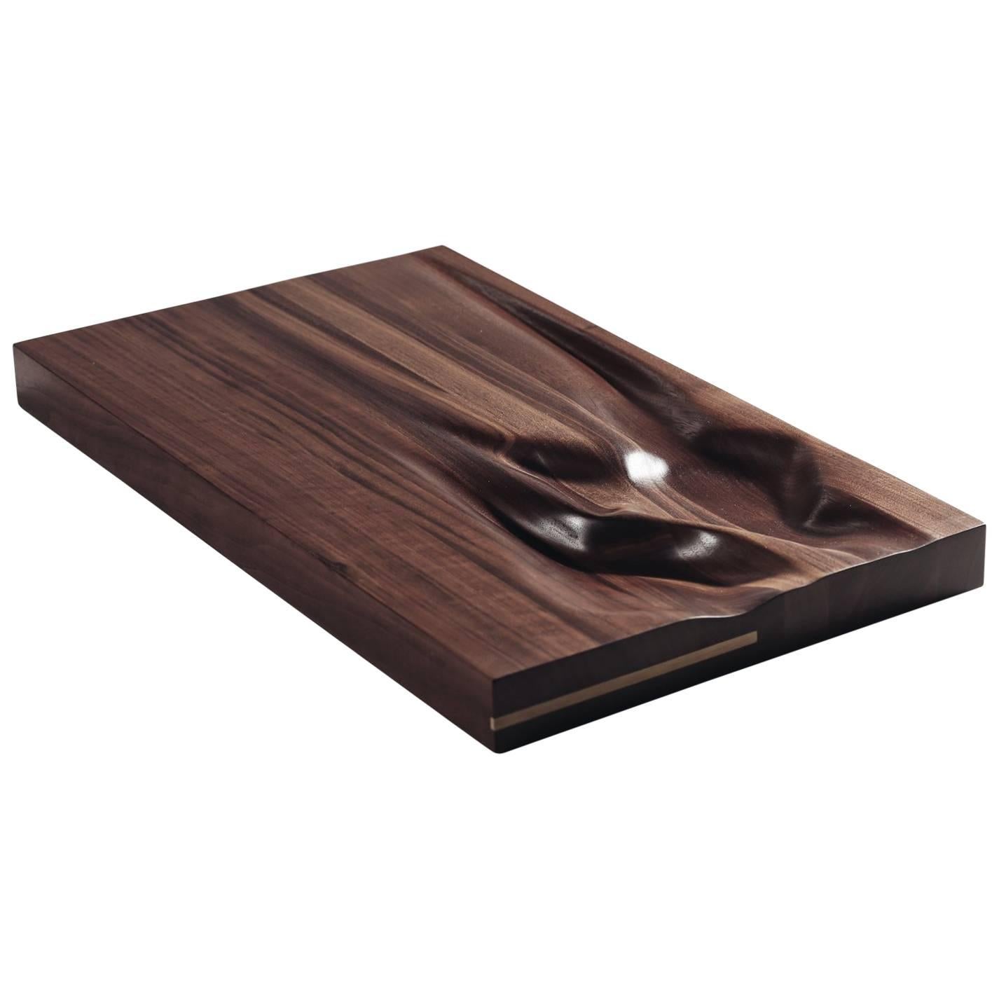 Contemporary Carved Walnut Cutting Board with Brass Accent