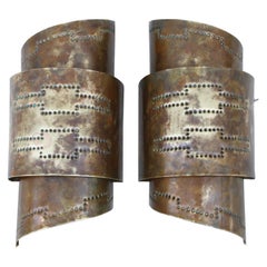 1970s Modern Perforated Brass Sconces