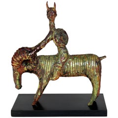 Gavino Tilocca Italian Vintage Pottery Ceramic Sculpture Ram Rider Figure
