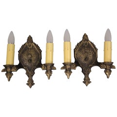 Pair of 1920s Double Sconces with Hammered Texture