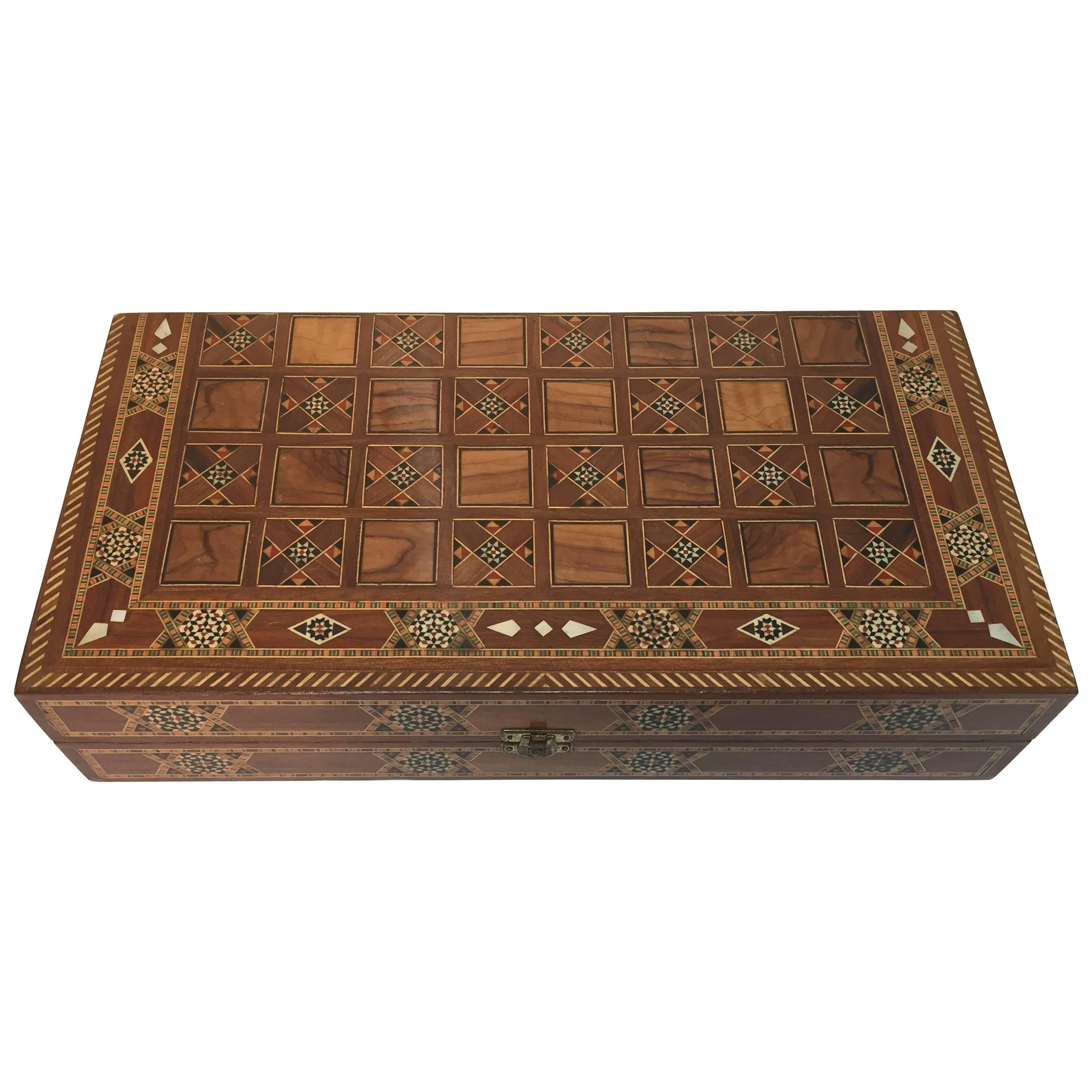 Mosaic Syrian Backgammon and Chess Wooden Inlaid Marquetry Box Game