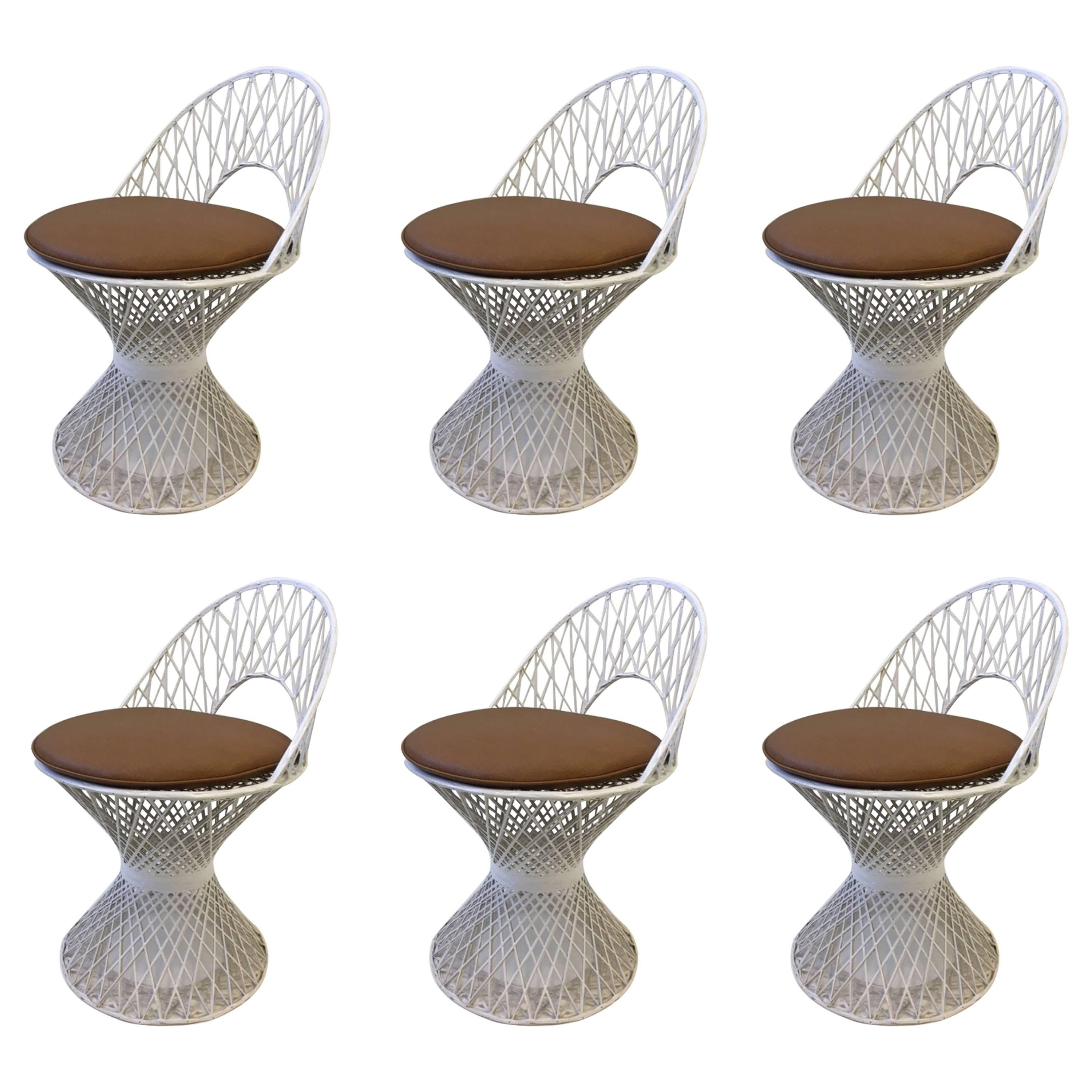 Set of Six Outdoor White Fiberglass Dining Chairs by Russell Woodard