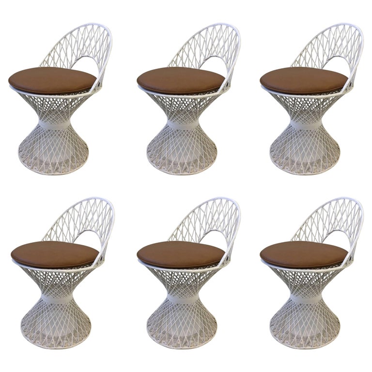 Set of Six Outdoor White Fiberglass Dining Chairs by Russell Woodard at 1stDibs